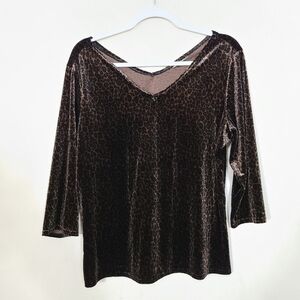 Dark‎ Brown Velvet Cheetah Print Womens M Blouse Mob Wife Casual Winter Glam Lux